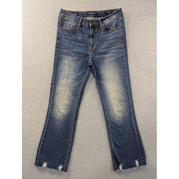 Vigoss Gwen Kick Flare Jeans Womens 27x26 Blue High Rise Raw Hem Distressed - Picture 1 of 16